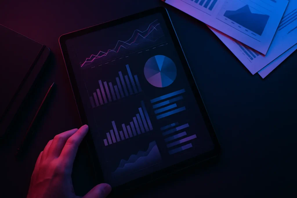 analisis_estrategico mano tomando una tablet que contiene estadisticas